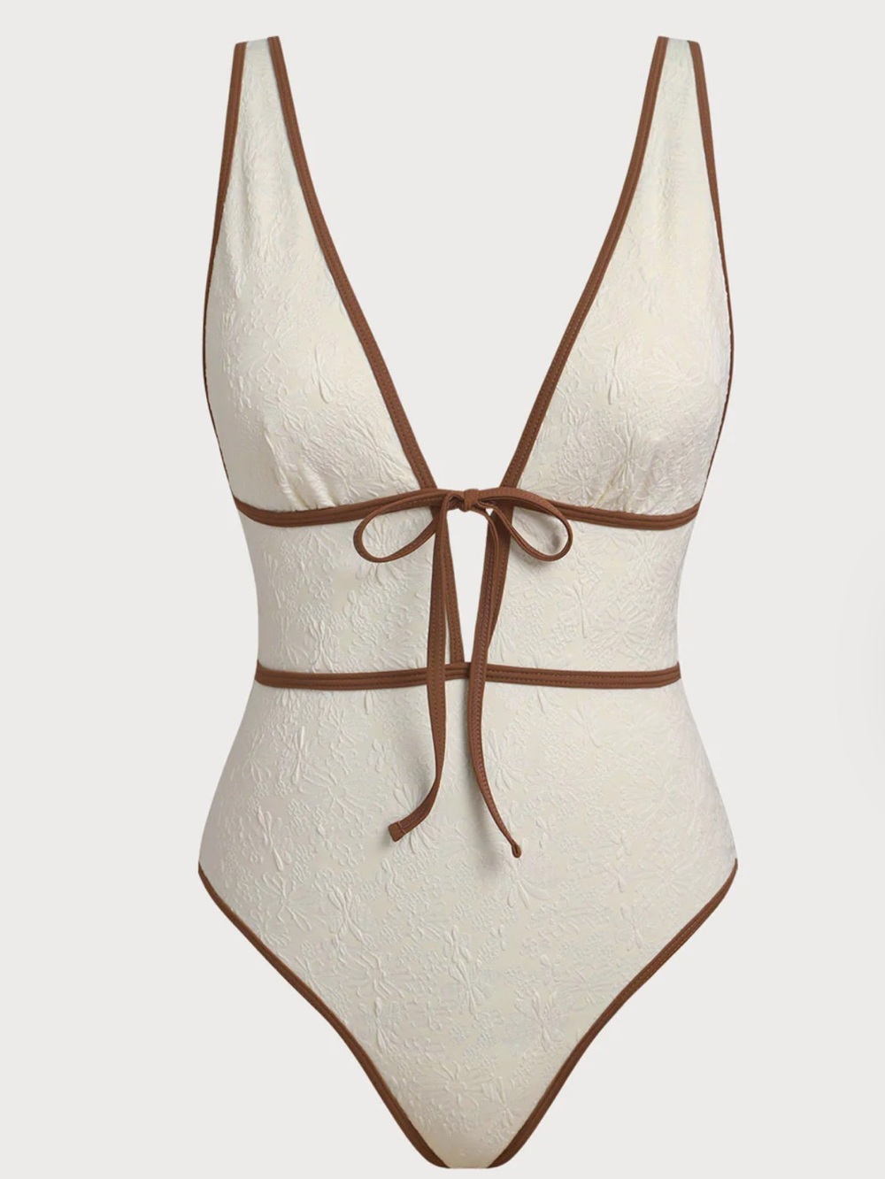 Berlook Off White V Neck Tie One Piece Swimsuit